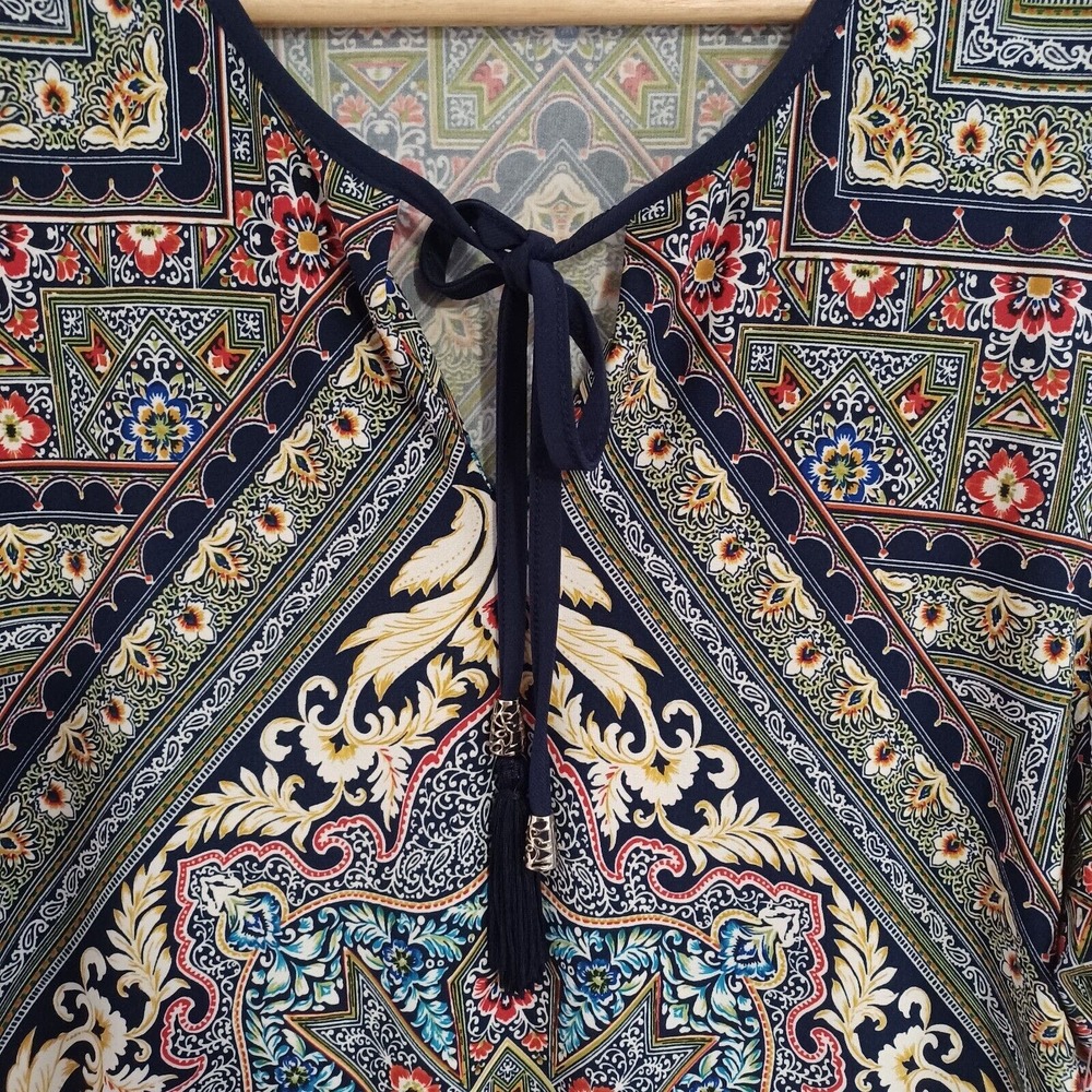 Westport 1962 Size 16 Boho Knit Shift Tie Neck Colorful Print Dress New - Picture 3 of 10